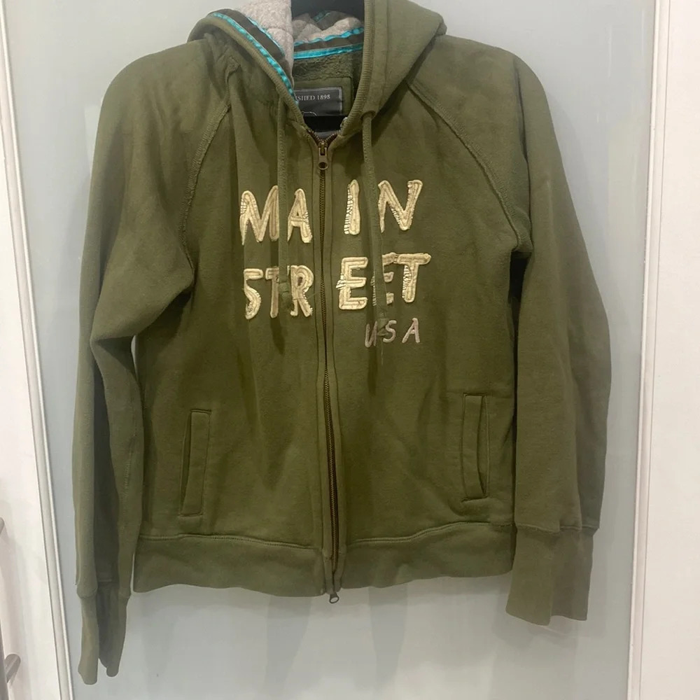 Main Street USA Juniors Green Hoodie Zip Up Jacket Cocoa Sz Large